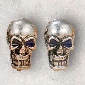 Unisex Trendy Gothic Silver Tone Skull Ear Studs With Blue Eyes